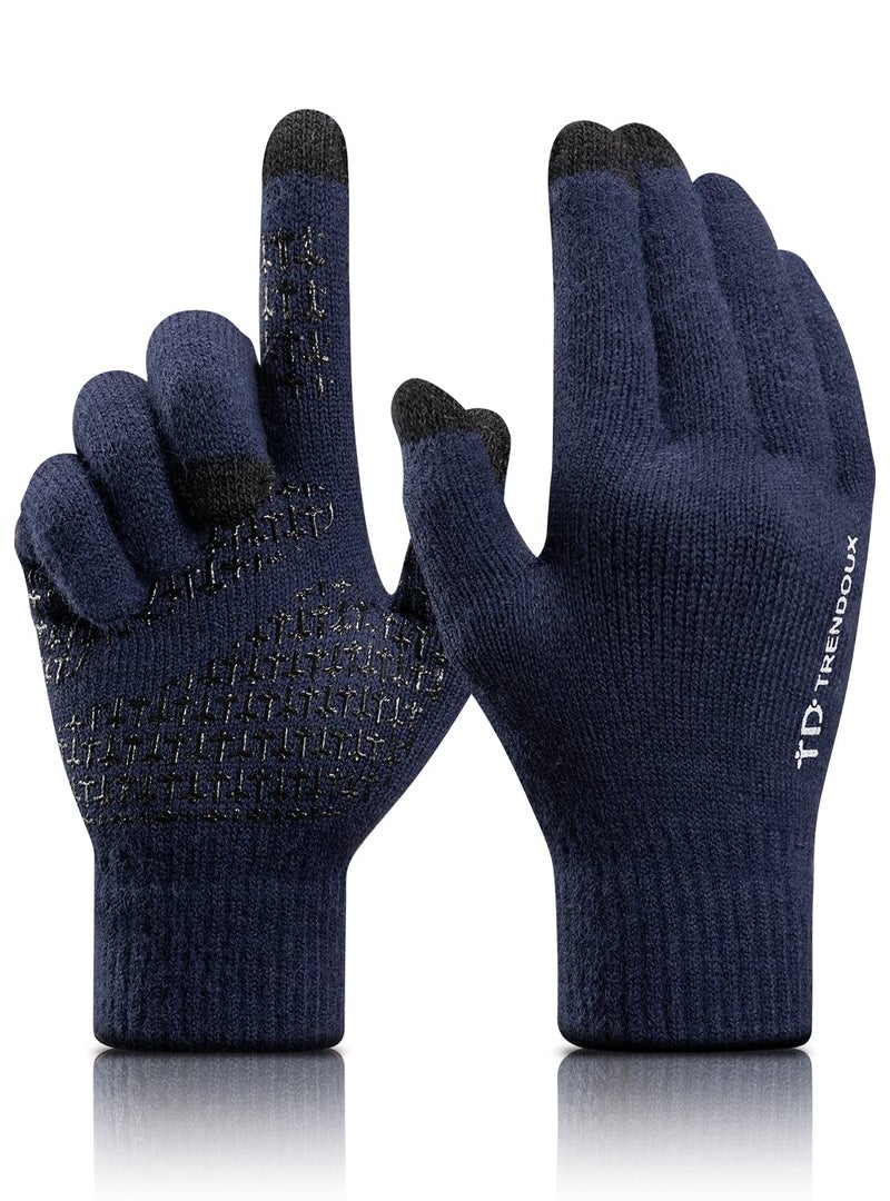 TRENDOUX Touchscreen Gloves, Winter Gloves for Men Women Unisex - Texting Riding Running Computer Non-slip Grip Elastic Cuff Nap Lining Stretchy Material Cold Hand Typing - Navy - L - Image 1